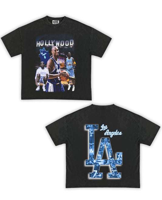 Kobe Lakers Blue Tribute Vintage Shirt: Front/Back (Vintage Black)