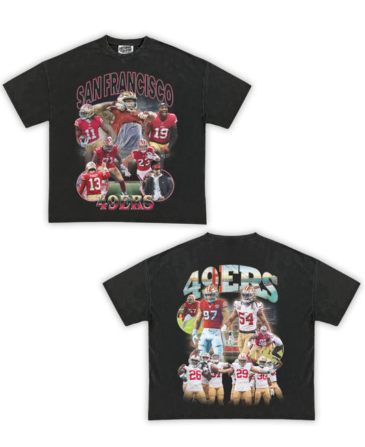 SF 49ers Tribute Vintage Shirt: Front/Back (Vintage Black)