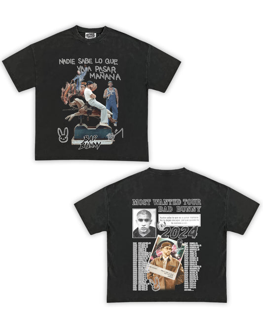 Bad Bunny Tribute Vintage Shirt: Front/Back (Vintage Black)