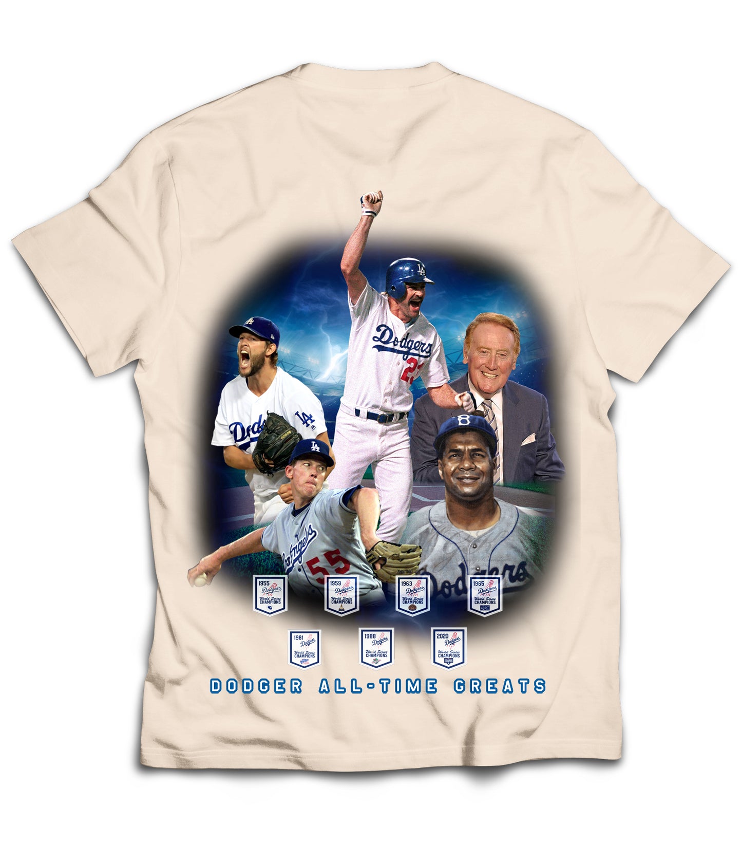 Dodgers 7X Champs Vintage Shirt: Front/Back (Cream)