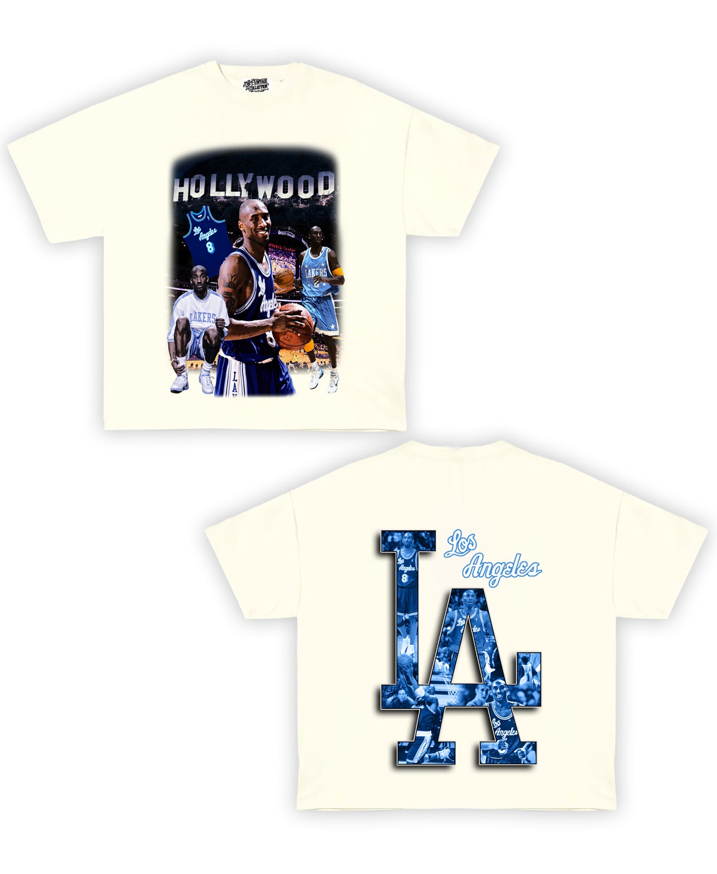 Kobe Lakers Blue Tribute Vintage Shirt: Front/Back (Cream)