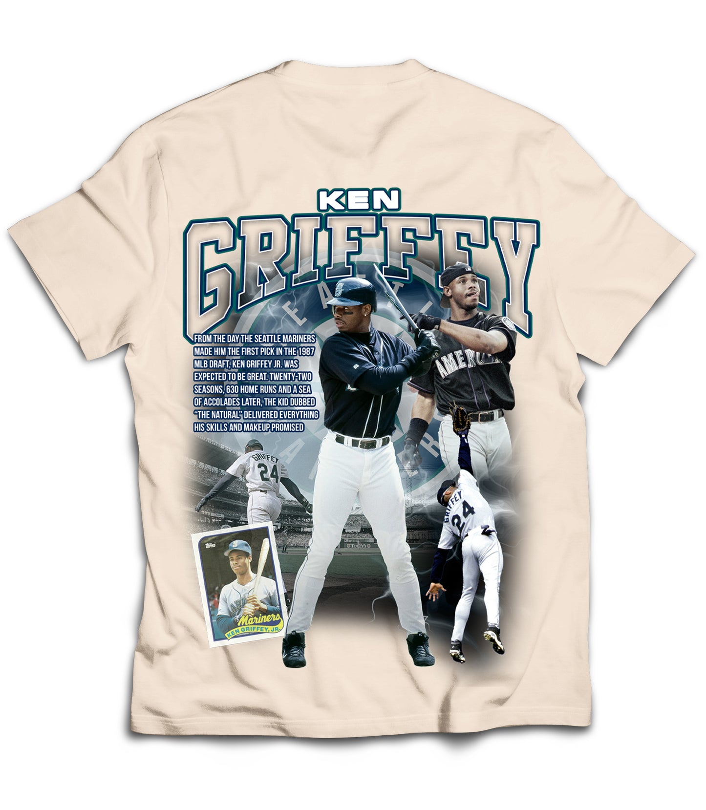 Ken Griffey Jr Tribute Vintage Shirt: Front/Back (Cream)