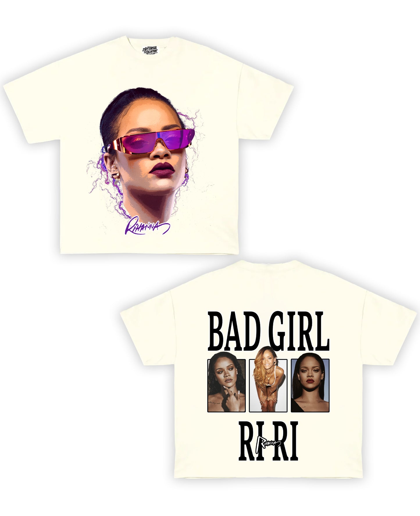 Rihanna Tribute Vintage Shirt: Front/Back (Cream)