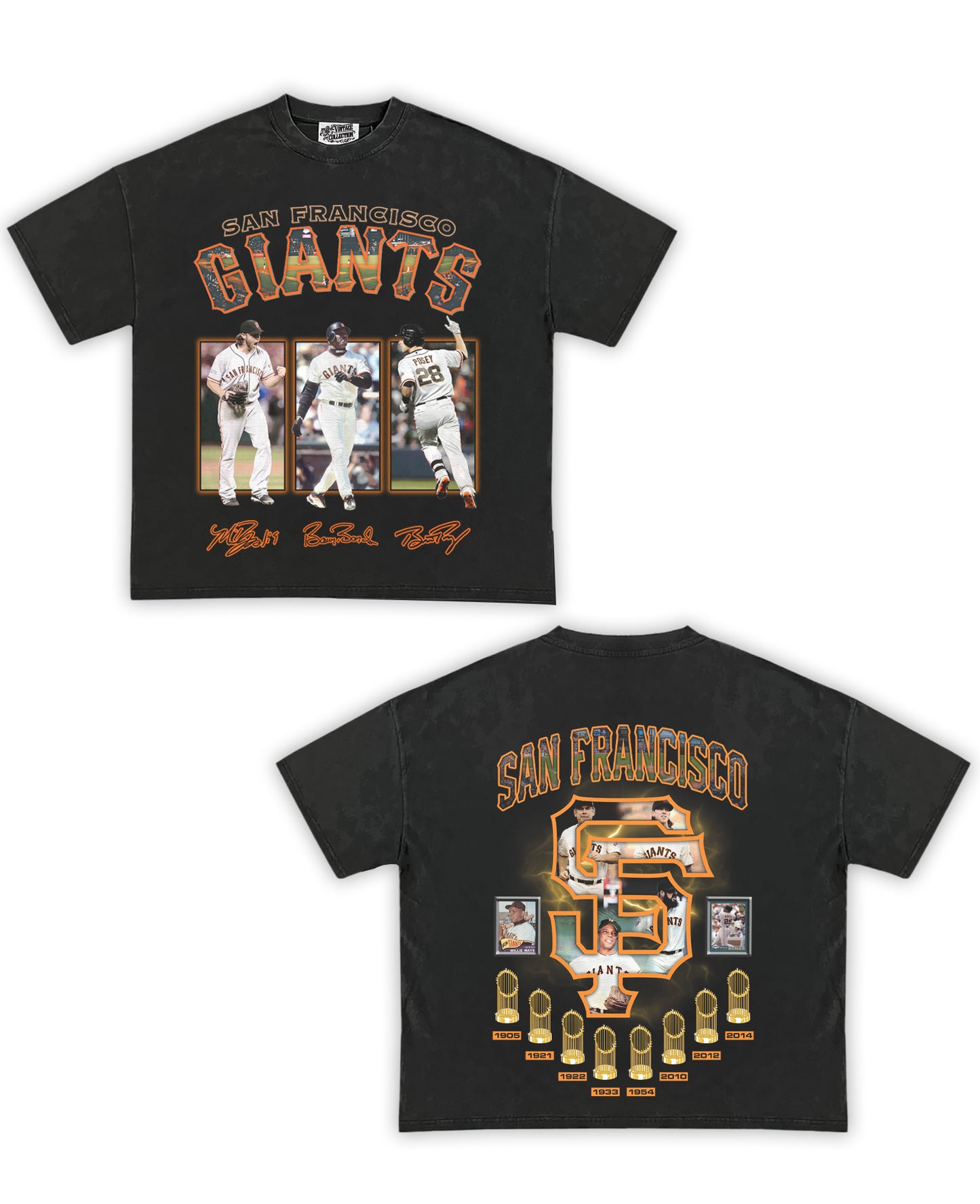 SF Giants Tribute Vintage Shirt: Front/Back (Vintage Black)