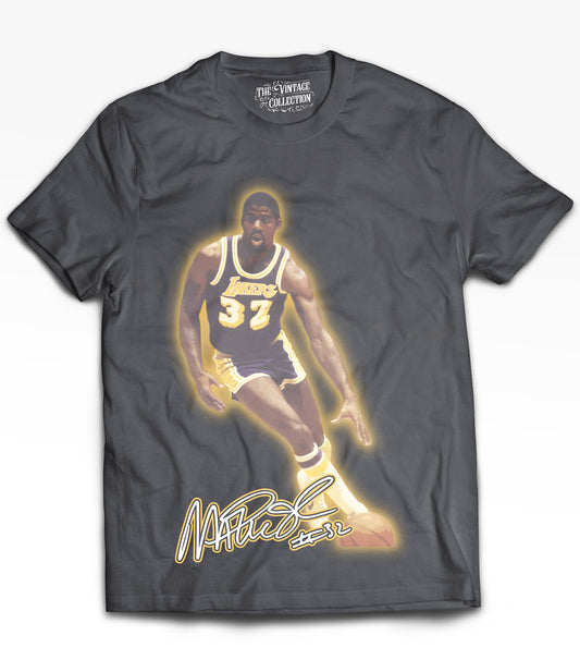 Showtime Lakers Tribute Vintage Shirt: Front/Back (Vintage Black)