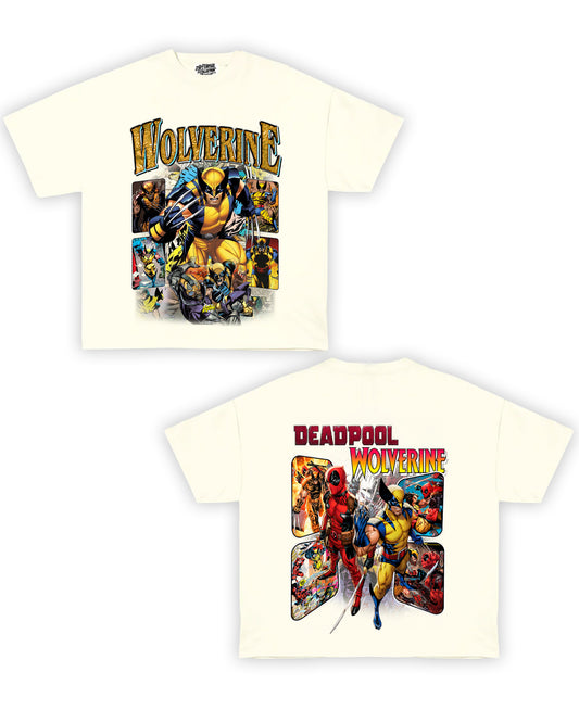 Wolverine / Deadpool Tribute Vintage Shirt: Front/Back (Cream)