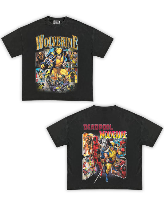 Wolverine / Deadpool Tribute Vintage Shirt: Front/Back (Vintage Black)